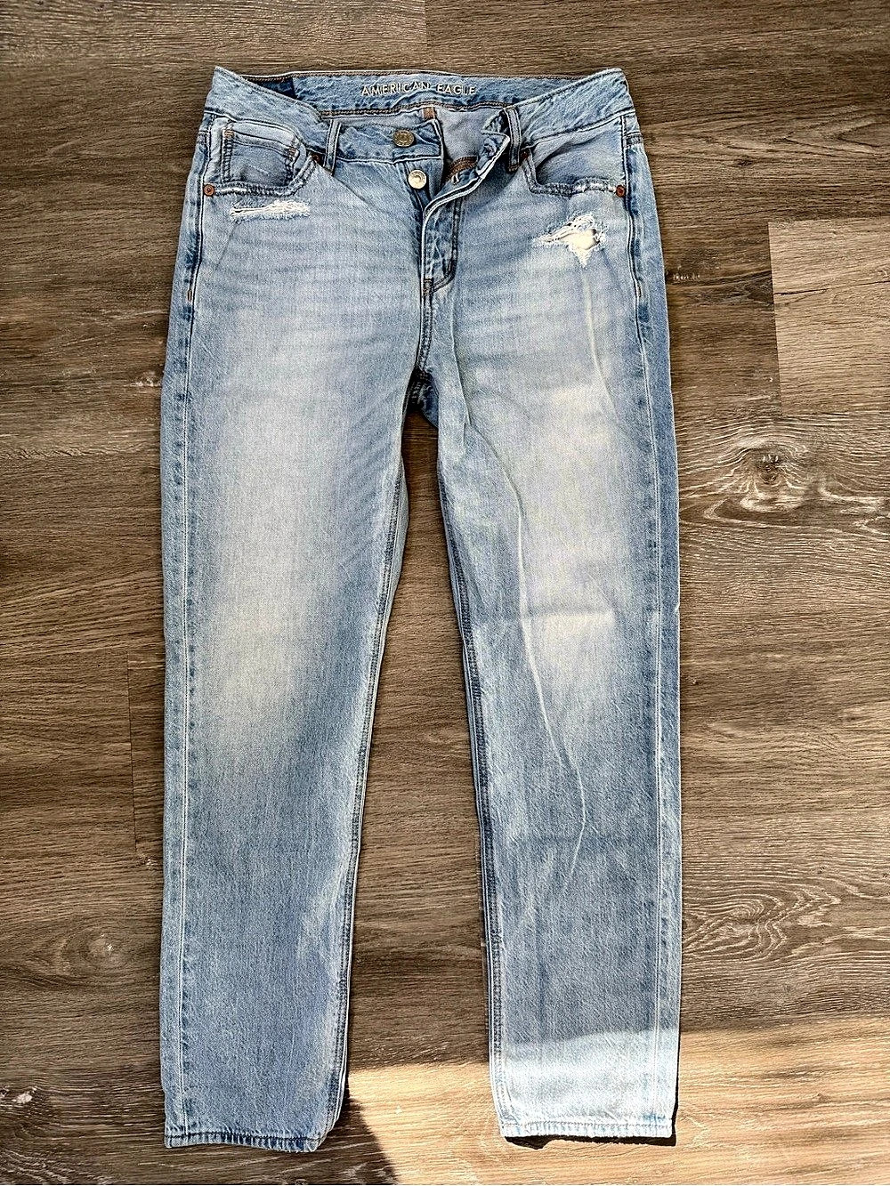American Eagle Distressed Skinny Jeans Blue Waist 2